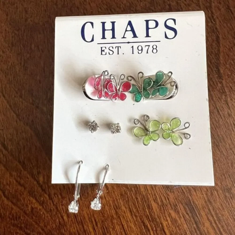 CHAPS Est. 1978 Earrings Muti color Mini‎ Butterflies Rhinestones 5 Pairs